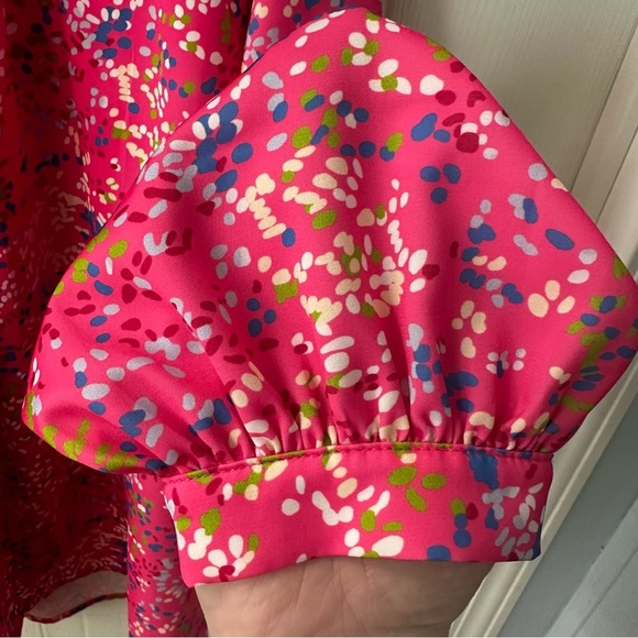 XL Pink Silky Floral Puff Sleeve Blouse | Grandmacore Coquette NWOT - Picture 5 of 7